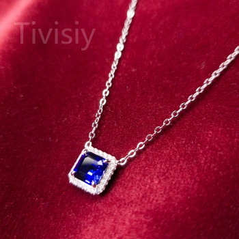 1.5CT Synthetic Sapphire Asscher Cut Pendant Necklace